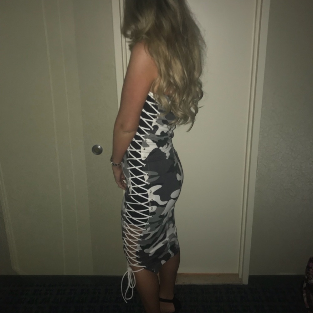 Black & White Camo Side Laced Dress